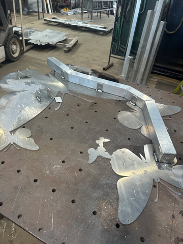 welding of structural frame for butterfly sculpture
